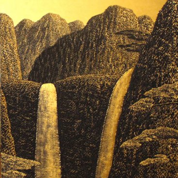 Grand-Mountain,-Water-and-Tree-Top-II,-Saenkom-Chansrinual,-100&#215;100-cm,-solid-acrylic-on-canvas,-2012-[-HK]